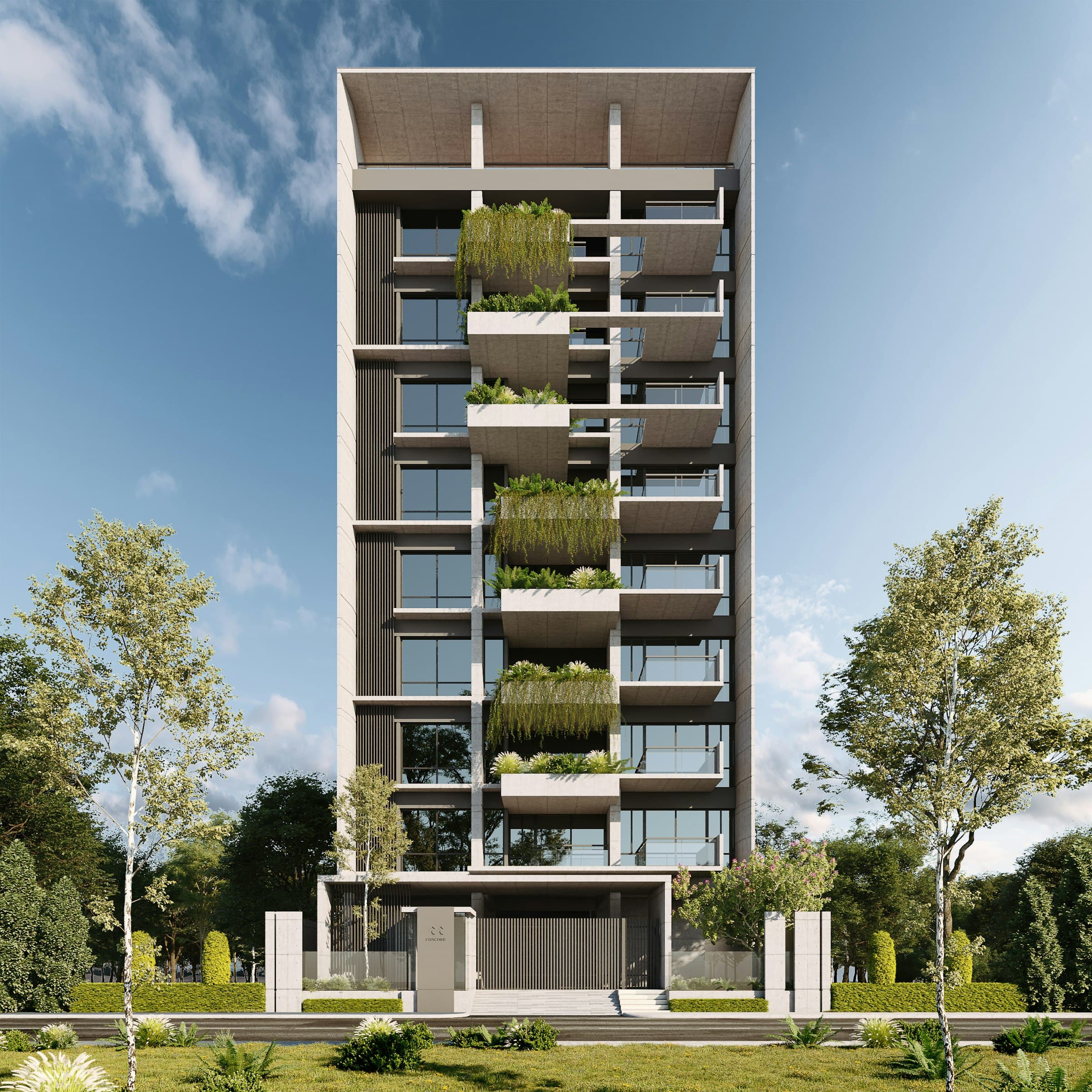 Modern apartment building with balconies
